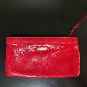 kate spade Red Leather Wristlet Clutch with Gold Plaque